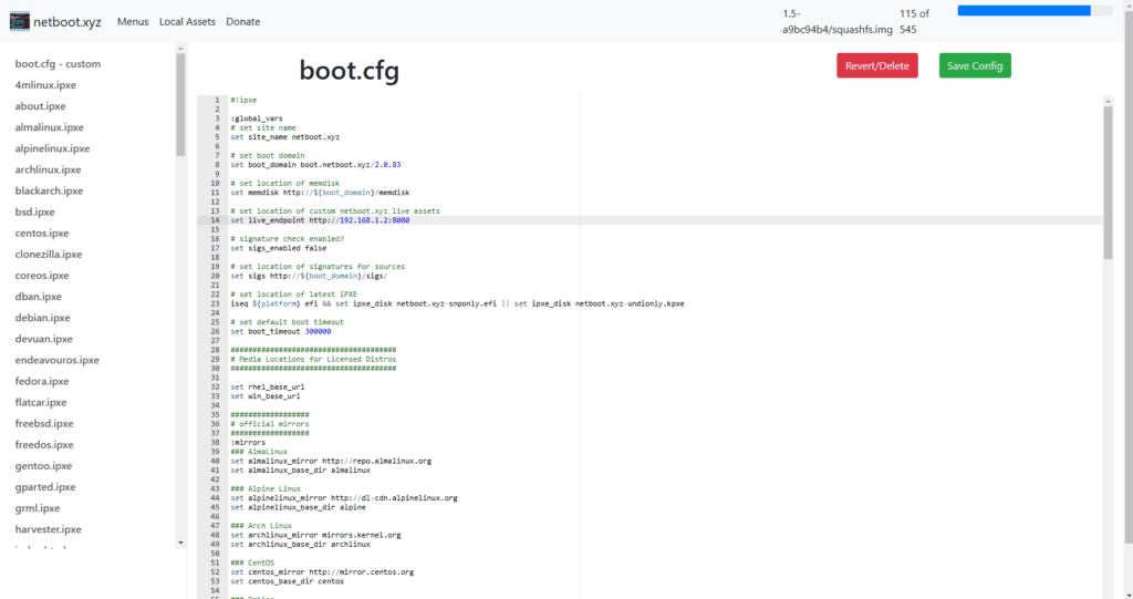Creating a custom boot.cfg file to enable a local mirror