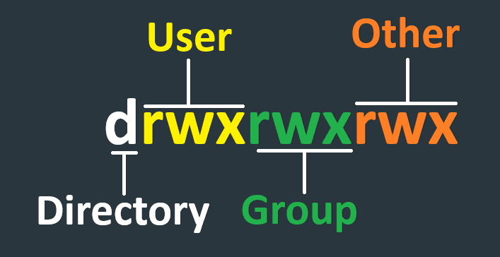 Permissions explained:
d = directory
rwx = read, write, execute
The three groups of rwx are for user, group and other respectively.