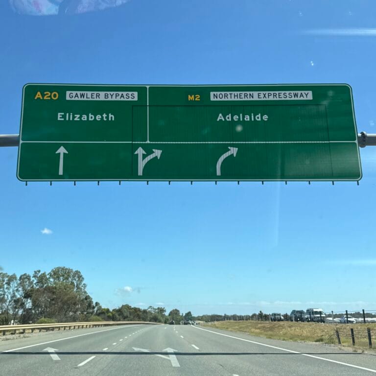 Sign on a highway for Adelaide